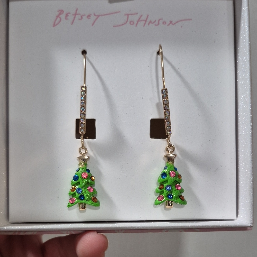 Betsey Johnson Festive Green Tree Earrings